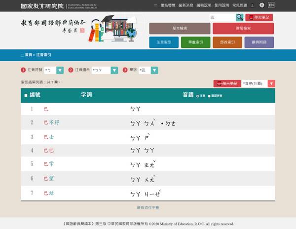 注音索引說明頁面