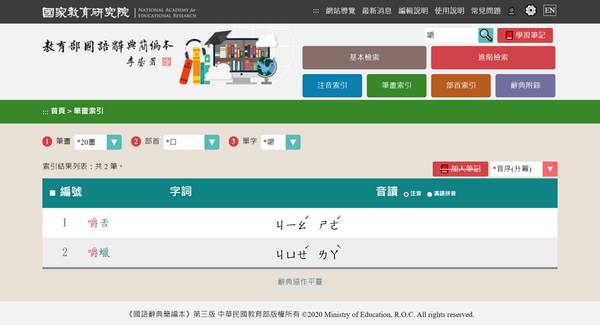 筆畫索引說明頁面