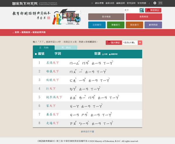 進階檢索結果列表